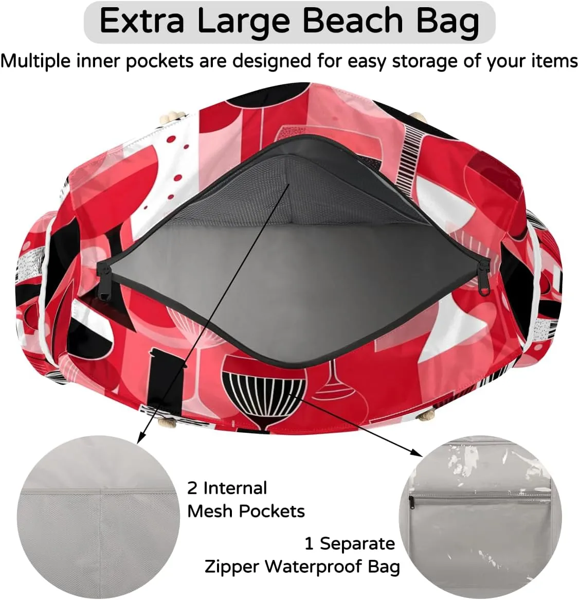 Beach Bags for Women Waterproof Sandproof Large Beach Tote Bag with Zipper Swim Pool Bag for Travel Outdoor
