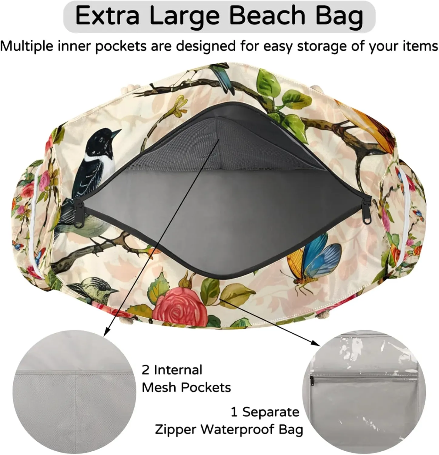 Beach Bags for Women Waterproof Sandproof Large Beach Tote Bag with Zipper Swim Pool Bag for Travel Outdoor