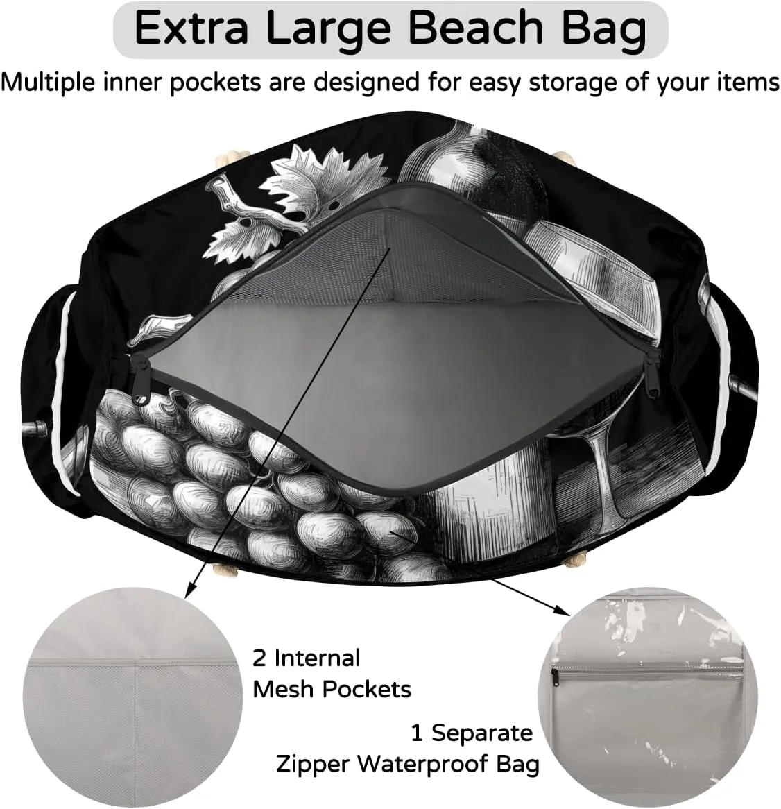Beach Bags for Women Waterproof Sandproof Large Beach Tote Bag with Zipper Swim Pool Bag for Travel Outdoor