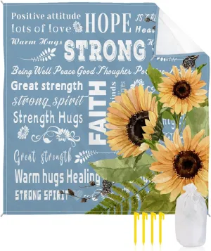 Beach Blanket Sandproof, Sunflower Inspirational Quotes Blue Waterproof Beach Mat Lightweight Quick Drying Picnic Blanket Beach Essentials for Travel Camping Hiking 108x84in