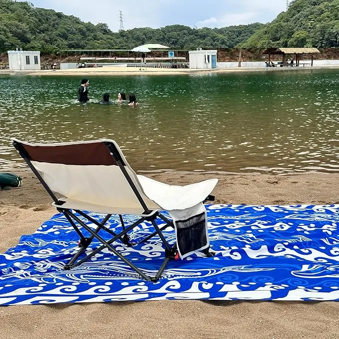 Beach Blanket Waterproof Sandproof 79"x 83" for 1-4 Adults,Quick Drying Beach Mat,Lightweight & Durable,Beach Essentials for Family Beach Camping Travel Picnic(Blue Dolphin)