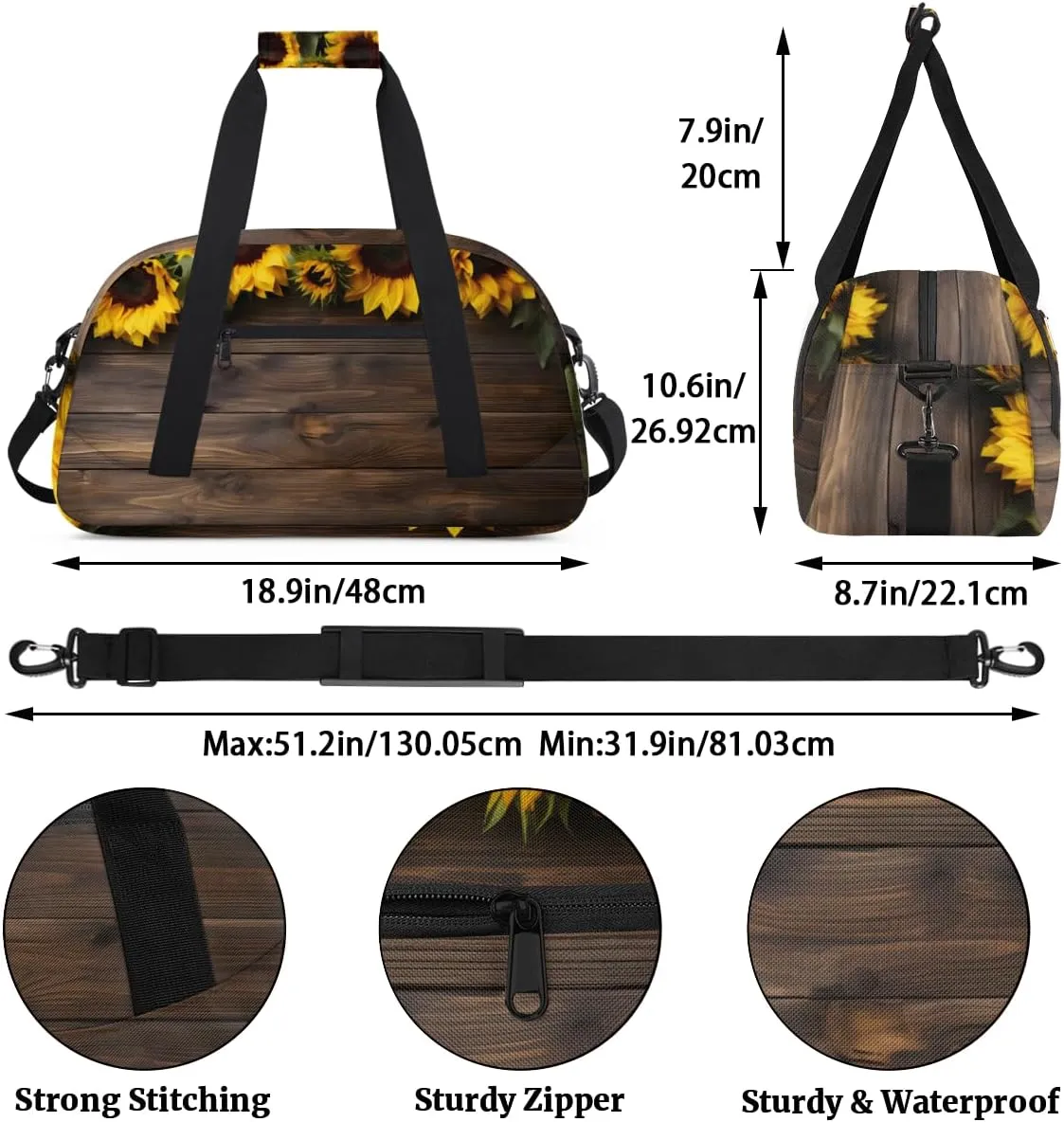 Beach Sunflower Boys Girls Gym Bag Dance Perform Training Duffel Bags Weekender Carry-On Tote Luggage Bag Ideal for School Practice or Overnight Trips Sunflower