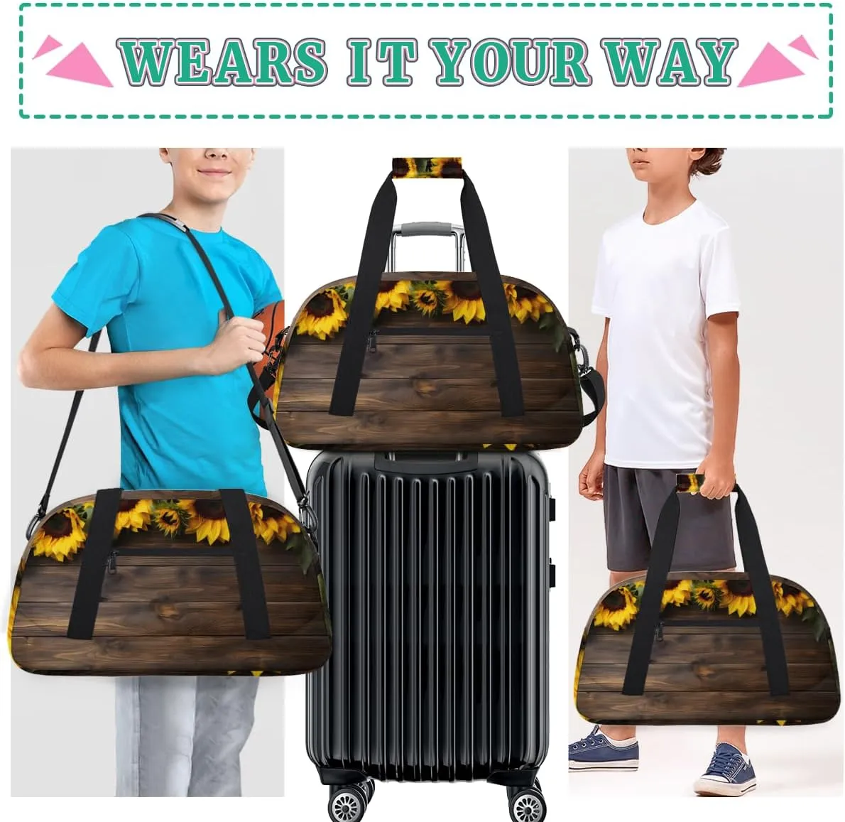 Beach Sunflower Boys Girls Gym Bag Dance Perform Training Duffel Bags Weekender Carry-On Tote Luggage Bag Ideal for School Practice or Overnight Trips Sunflower