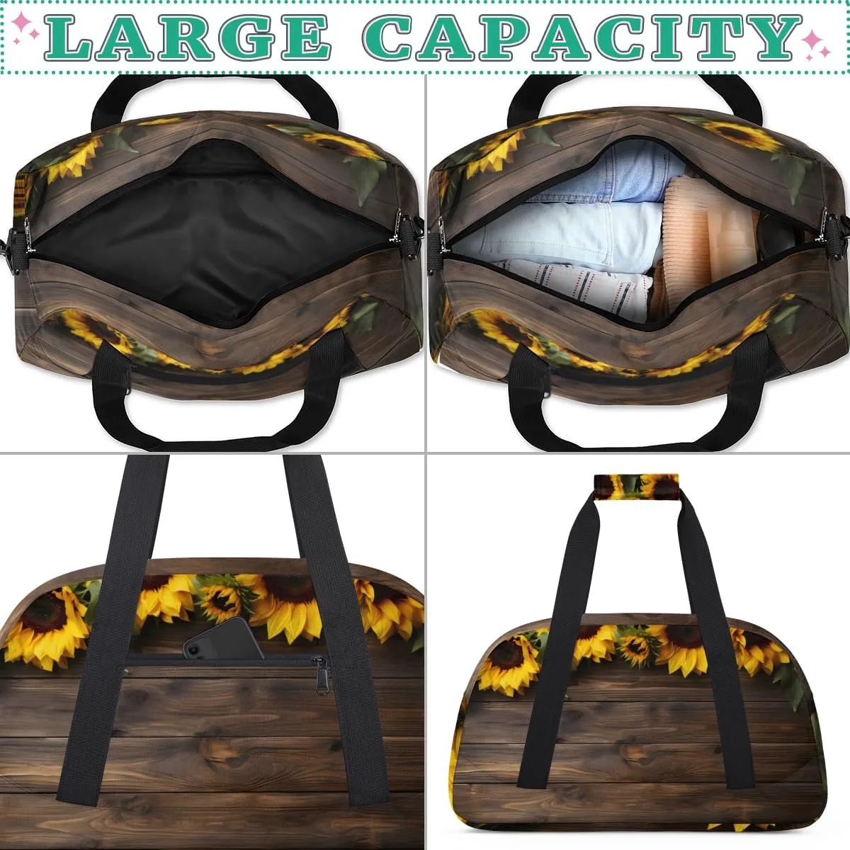 Beach Sunflower Boys Girls Gym Bag Dance Perform Training Duffel Bags Weekender Carry-On Tote Luggage Bag Ideal for School Practice or Overnight Trips Sunflower