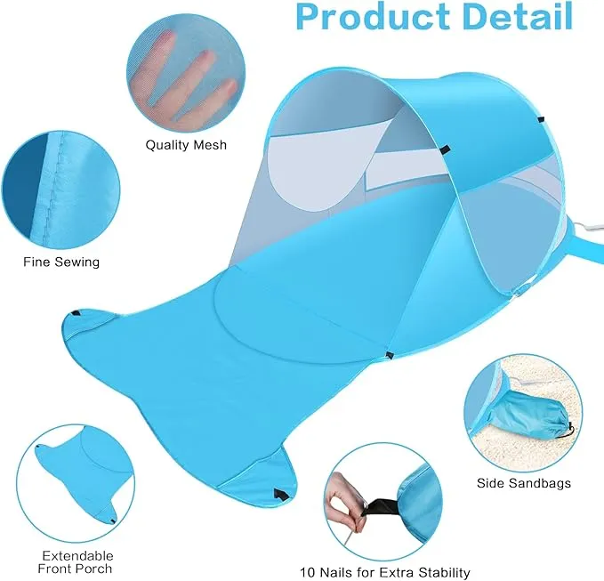 Beach Tent, Large Automatic Instant Pop Up Beach Shade, UPF 50  Portable Sun Shelter Anti UV Beach Umbrella Baby Tent with Carrying Bag Fit for 2 Person