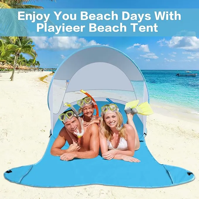 Beach Tent, Large Automatic Instant Pop Up Beach Shade, UPF 50  Portable Sun Shelter Anti UV Beach Umbrella Baby Tent with Carrying Bag Fit for 2 Person