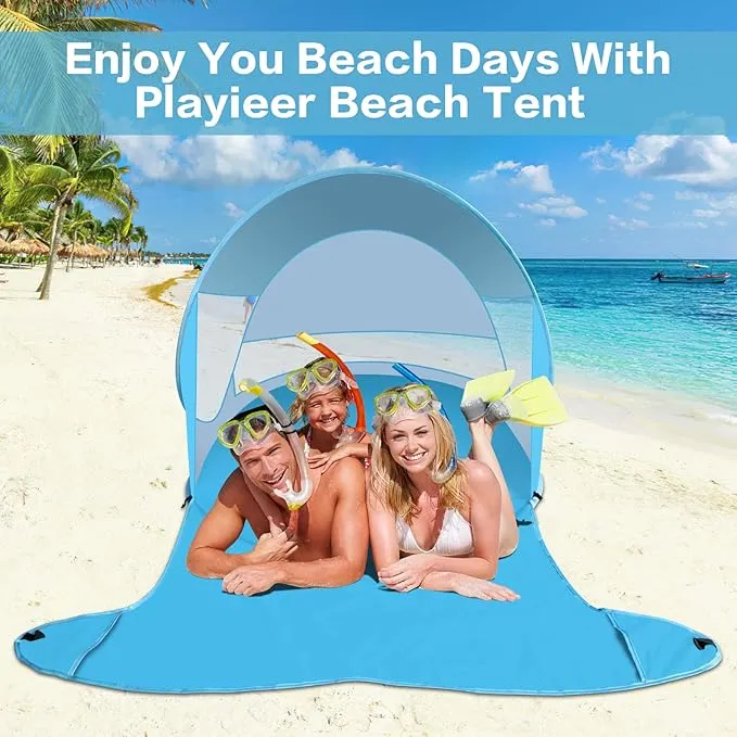 Beach Tent, Large Automatic Instant Pop Up Beach Shade, UPF 50  Portable Sun Shelter Anti UV Beach Umbrella Baby Tent with Carrying Bag Fit for 2 Person