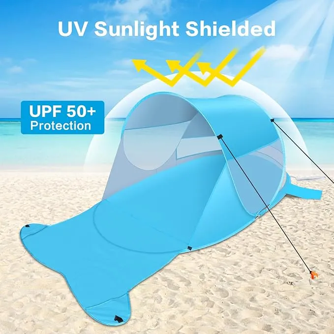 Beach Tent, Large Automatic Instant Pop Up Beach Shade, UPF 50  Portable Sun Shelter Anti UV Beach Umbrella Baby Tent with Carrying Bag Fit for 2 Person