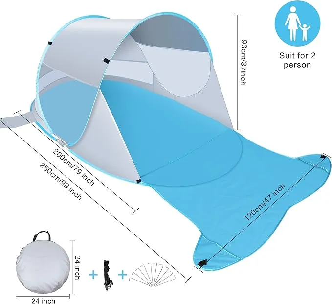 Beach Tent, Large Automatic Instant Pop Up Beach Shade, UPF 50  Portable Sun Shelter Anti UV Beach Umbrella Baby Tent with Carrying Bag Fit for 2 Person