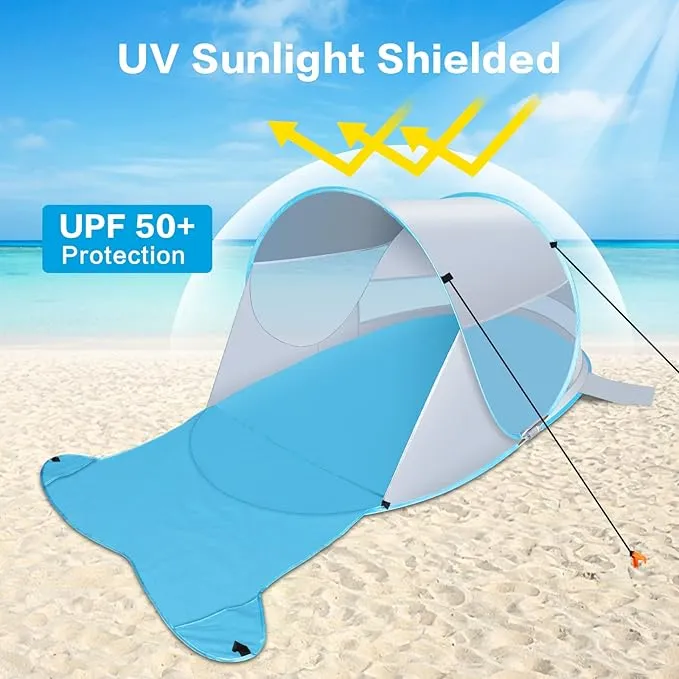 Beach Tent, Large Automatic Instant Pop Up Beach Shade, UPF 50  Portable Sun Shelter Anti UV Beach Umbrella Baby Tent with Carrying Bag Fit for 2 Person