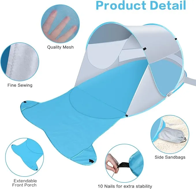 Beach Tent, Large Automatic Instant Pop Up Beach Shade, UPF 50  Portable Sun Shelter Anti UV Beach Umbrella Baby Tent with Carrying Bag Fit for 2 Person