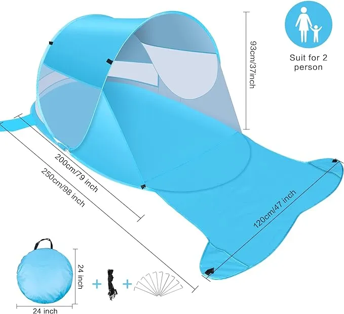Beach Tent, Large Automatic Instant Pop Up Beach Shade, UPF 50  Portable Sun Shelter Anti UV Beach Umbrella Baby Tent with Carrying Bag Fit for 2 Person