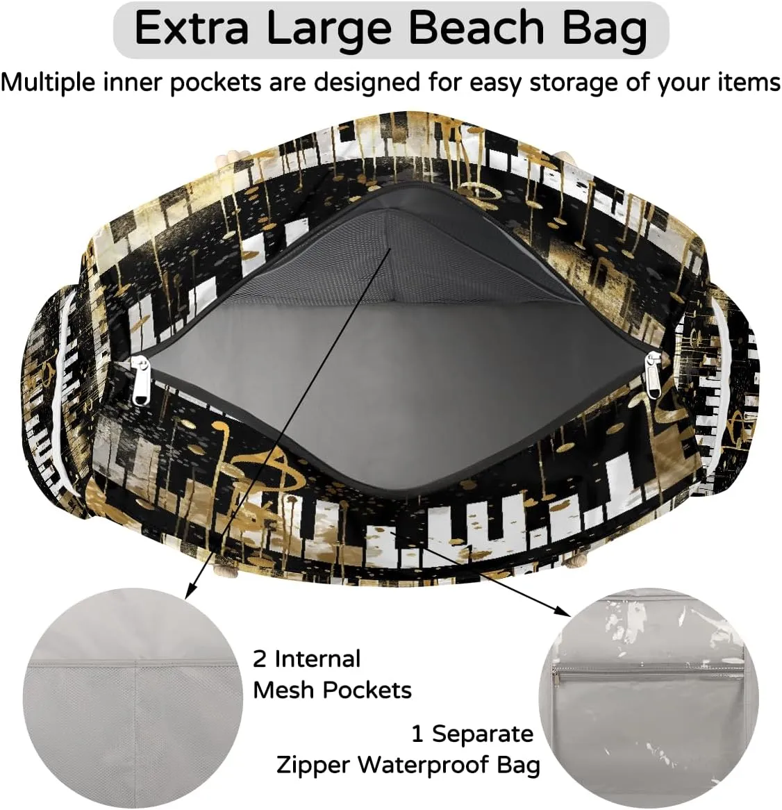 Beach Tote Bag, Large Waterproof Swim Pool Bag Summer Travel Beach Bag