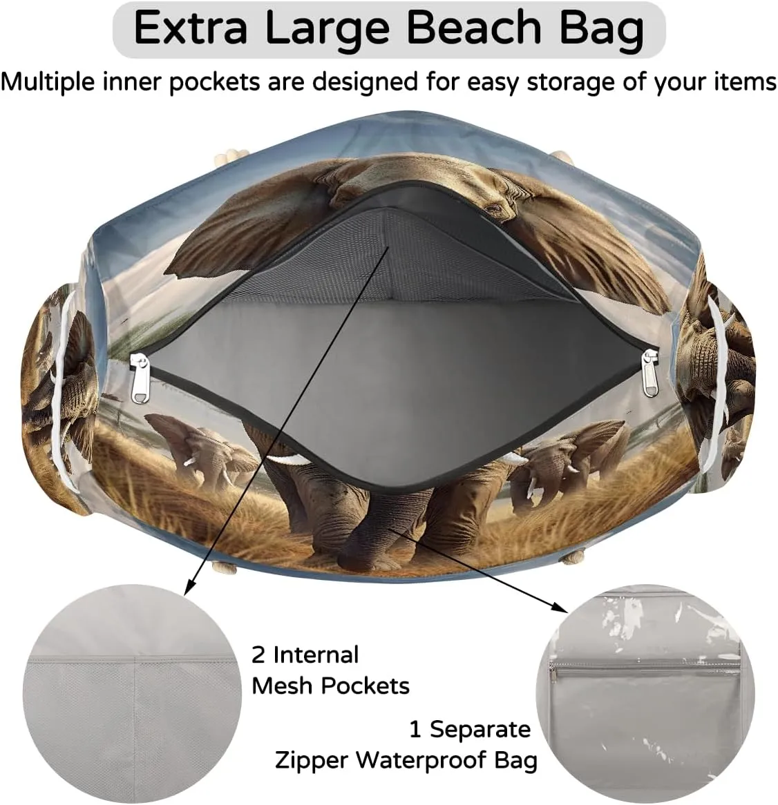 Beach Tote Bag, Large Waterproof Swim Pool Bag Summer Travel Beach Bag