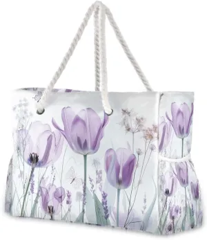 Beach Tote Bags for Women, Turtle Flower Starfish Large Beach Shoulder Bag Pool Bags Purse