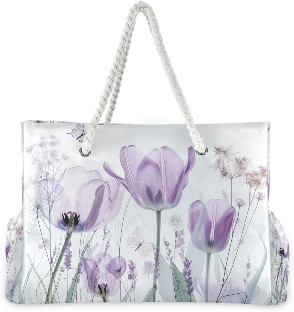 Beach Tote Bags for Women, Turtle Flower Starfish Large Beach Shoulder Bag Pool Bags Purse