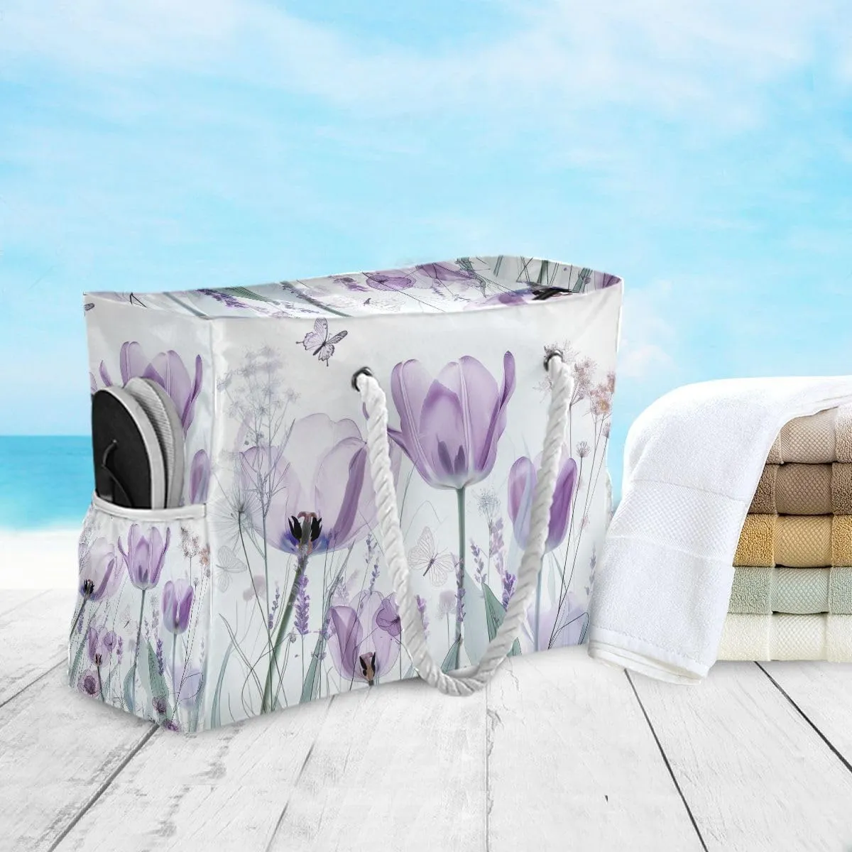 Beach Tote Bags for Women, Turtle Flower Starfish Large Beach Shoulder Bag Pool Bags Purse