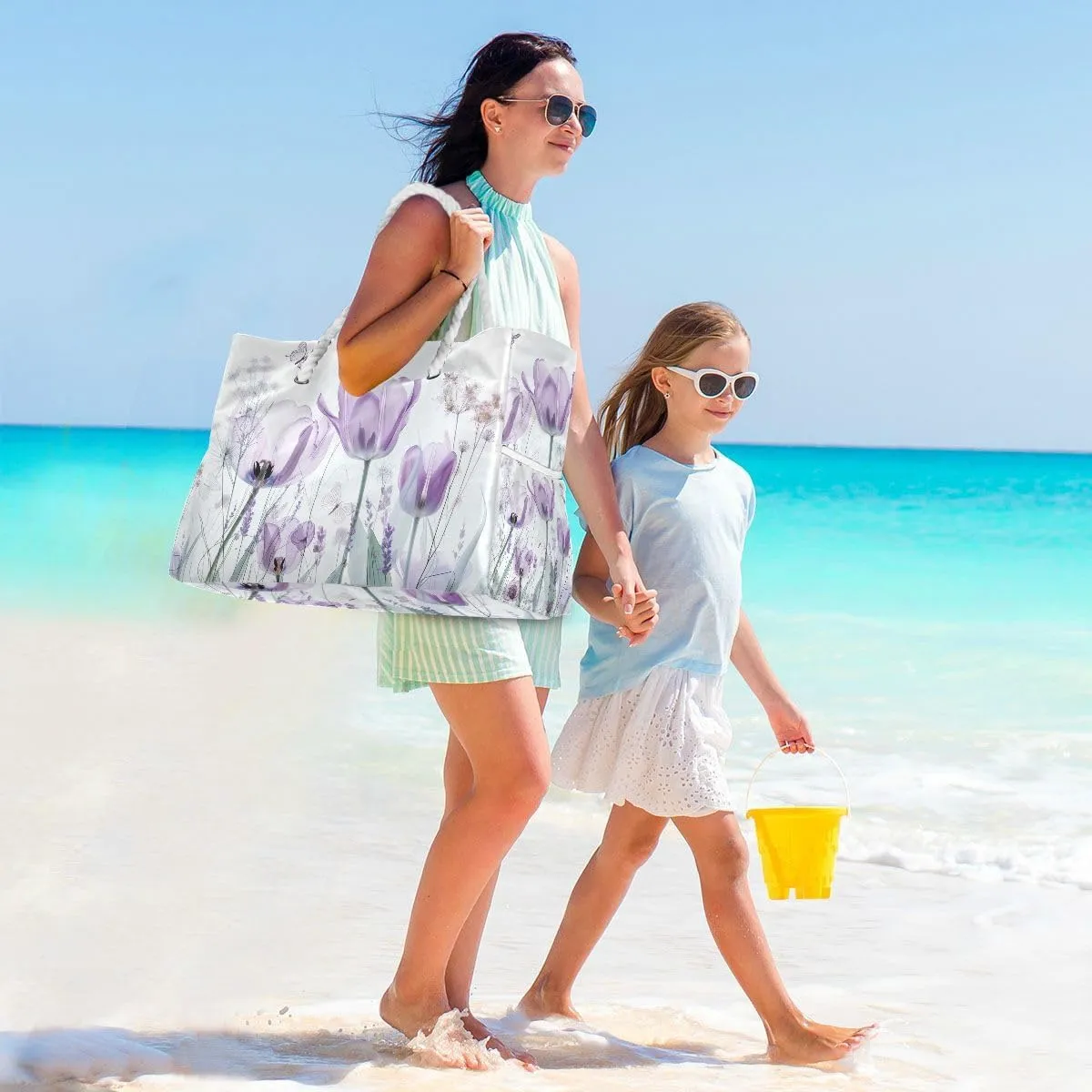 Beach Tote Bags for Women, Turtle Flower Starfish Large Beach Shoulder Bag Pool Bags Purse