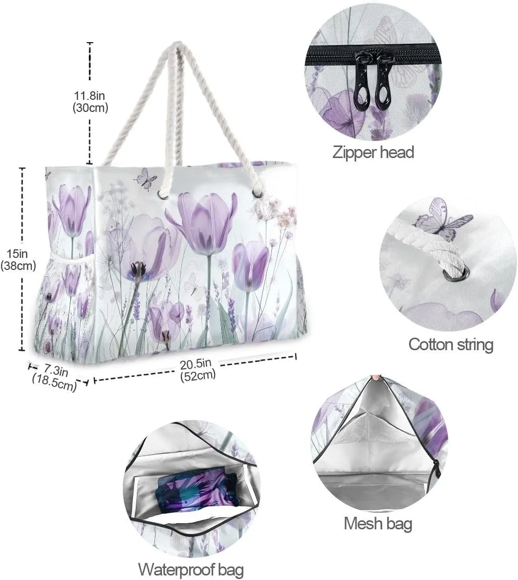 Beach Tote Bags for Women, Turtle Flower Starfish Large Beach Shoulder Bag Pool Bags Purse