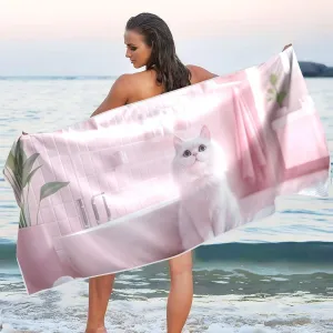 Beach Towel Bathroom Cat Print Oversized 30x60 in Quick Dry Sandproof Beach Blanket with Storage Bag