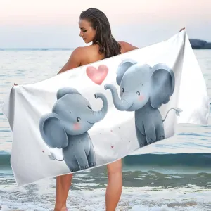 Beach Towel Cute Elephant Love Print Oversized Sand Free Quick Dry Lightweight with Storage Bag for Women Men 31X71 in