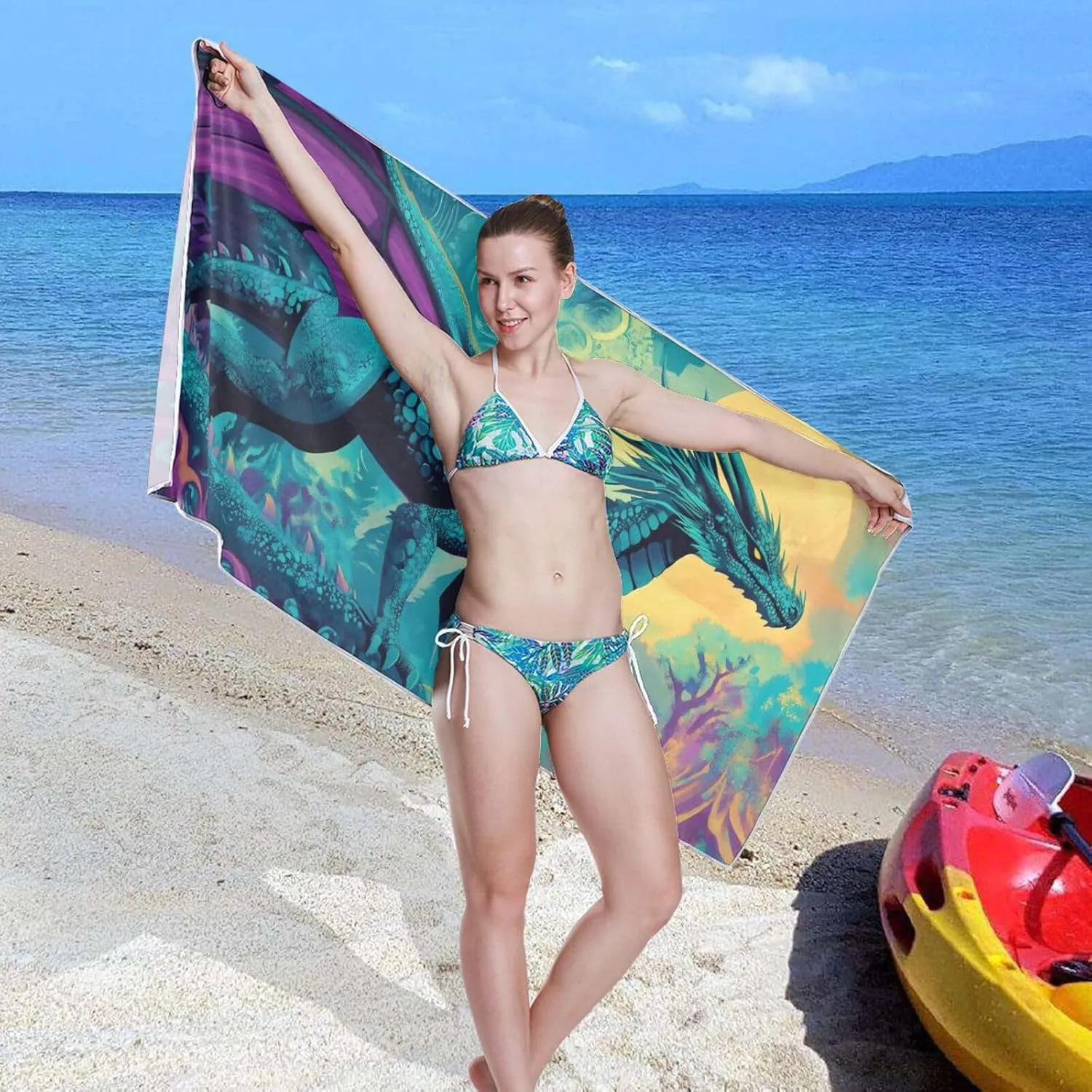 Beach Towel Dragons Print Oversized Sand Free Quick Dry Lightweight with Storage Bag for Women Men 30x60 in