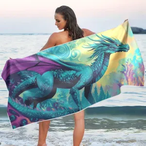 Beach Towel Dragons Print Oversized Sand Free Quick Dry Lightweight with Storage Bag for Women Men 30x60 in