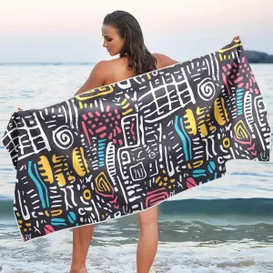 Beach Towel Funny Doodle Print Oversized Sand Free Quick Dry Lightweight with Storage Bag for Women Men 30x60 in