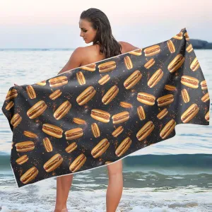 Beach Towel Hot Dog Pattern Print Oversized Sand Free Quick Dry Lightweight with Storage Bag for Women Men 31X71 Inch