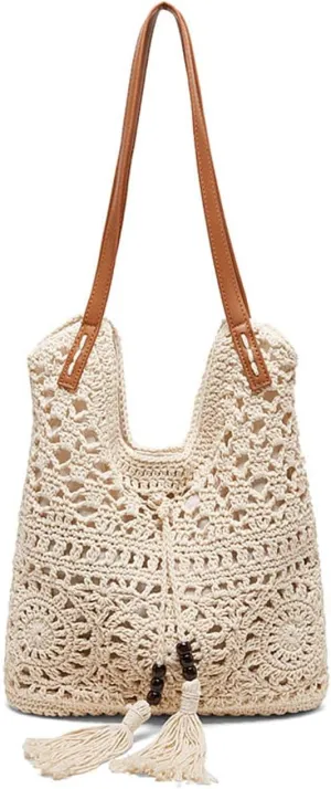 Beach Woven Crochet Bag for Women Straw Hobo Mesh Tote Knit Bags, for Daily Picnic Summer Holiday Travel Vacation
