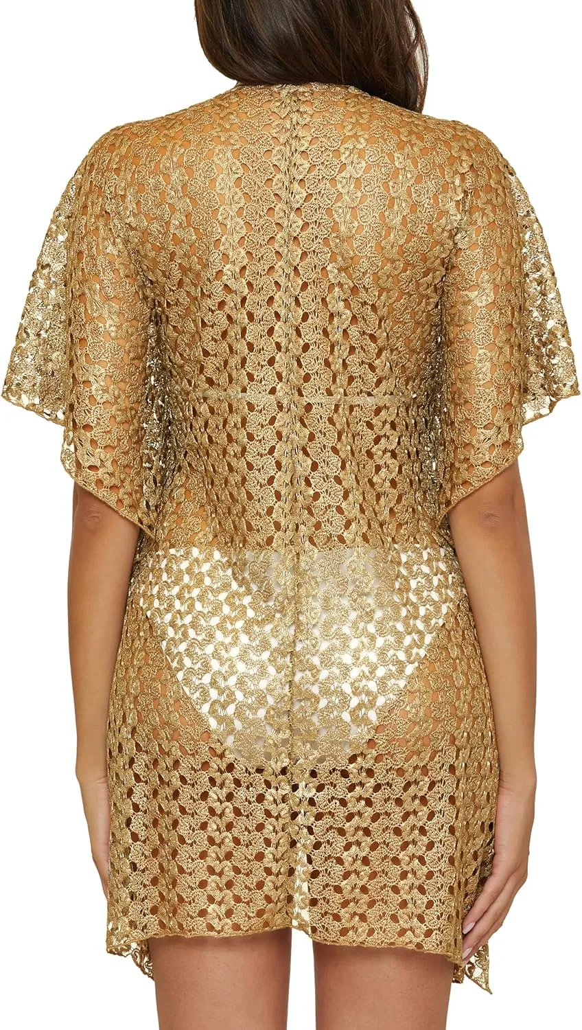 BECCA Sundown Crochet Knit Tunic, Plunge Neck, Casual, Beach Cover Ups for Women