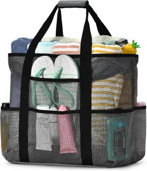 Becokan Beach Bags for Women Mesh Beach Bag for Women Swim Pool Bag Beach Tote Bag for Vacation Zipper Closure 9 Pockets