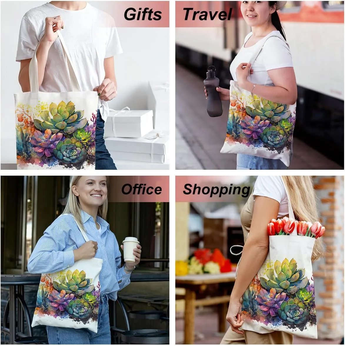 Bee Dragonfly Sunflower Gifts Canvas Tote Bag for Women Girl Christmas Birthday Cute Beach Reusable Grocery Bags