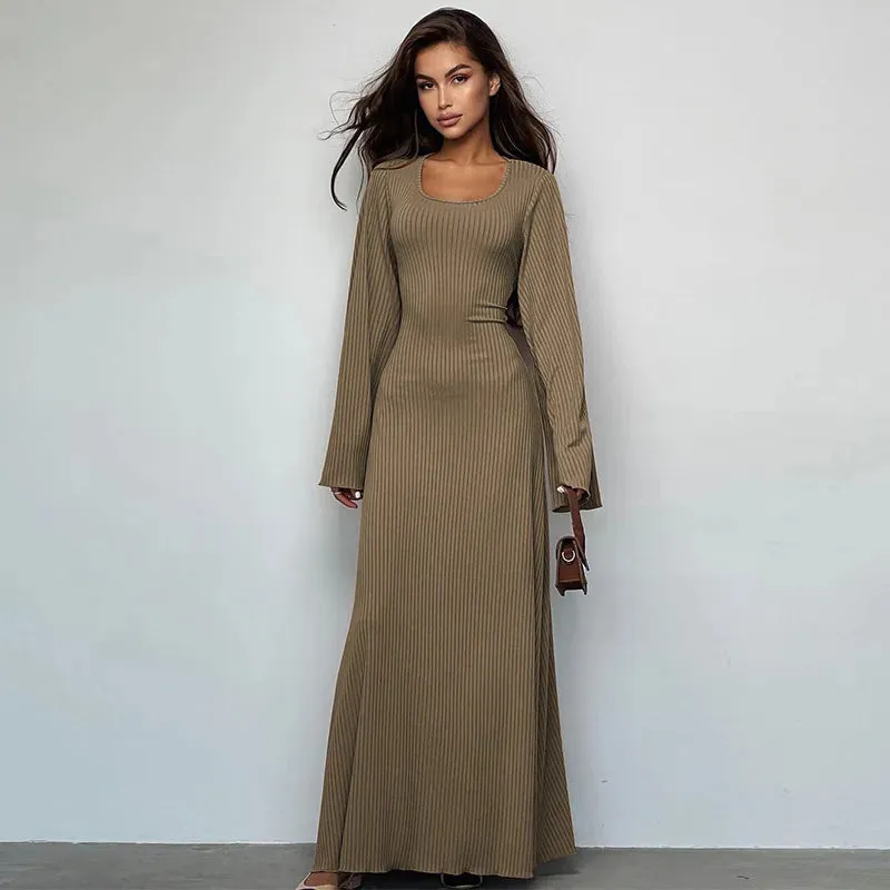 Bell Sleeved Ribbed Maxi Dress