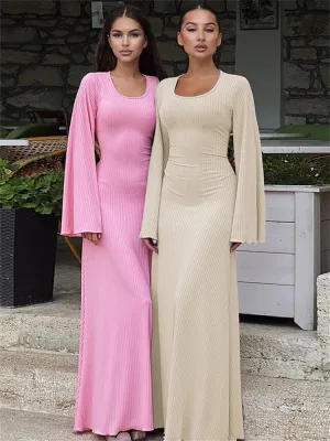 Bell Sleeved Ribbed Maxi Dress
