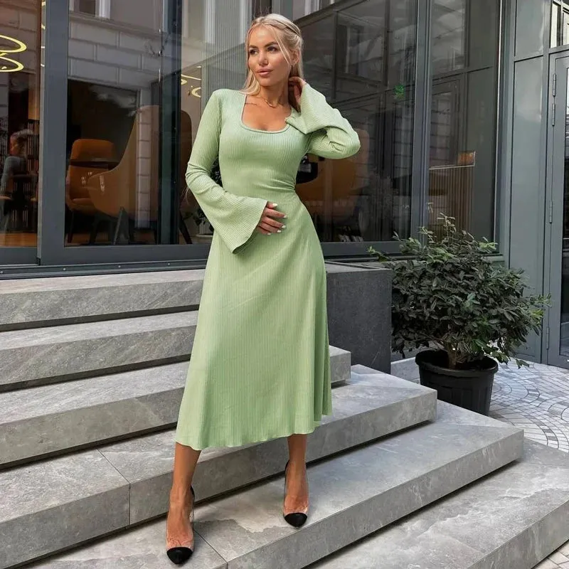 Bell Sleeved Ribbed Maxi Dress