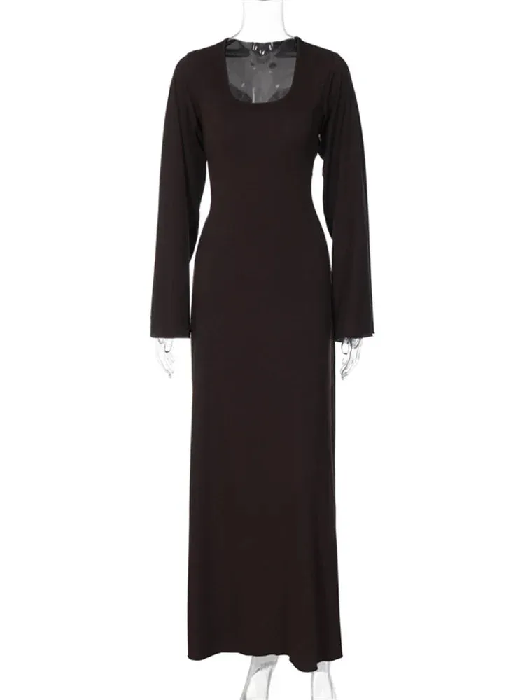 Bell Sleeved Ribbed Maxi Dress