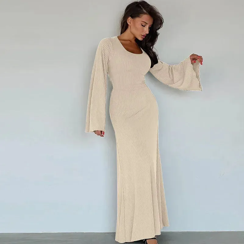 Bell Sleeved Ribbed Maxi Dress