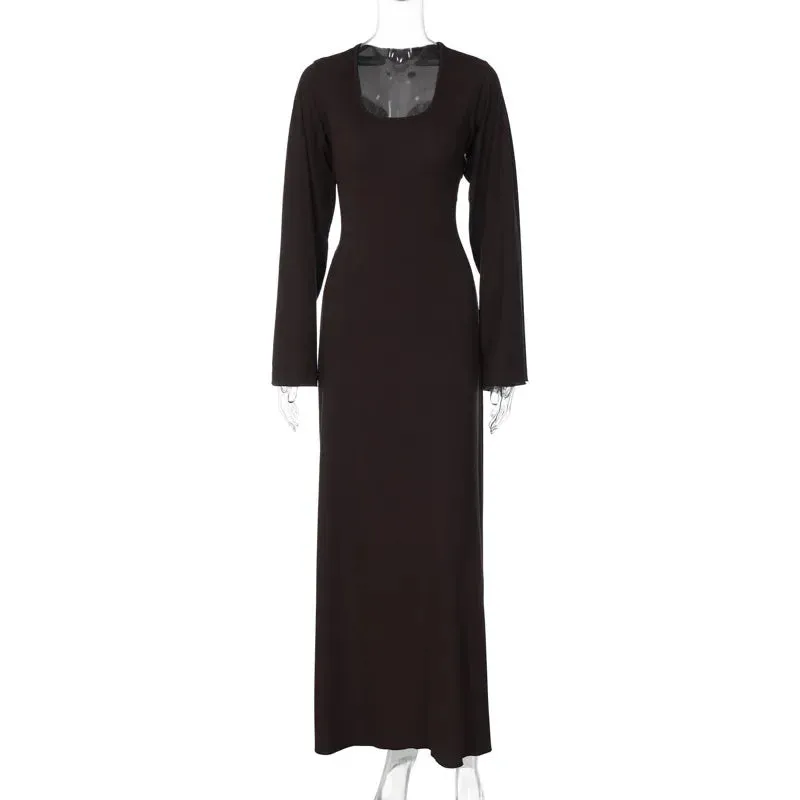 Bell Sleeved Ribbed Maxi Dress