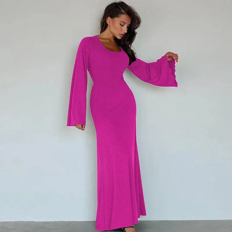 Bell Sleeved Ribbed Maxi Dress