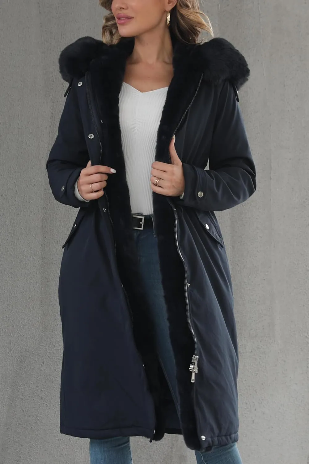 Bellivera Women's Puffer Jacket Lightweight Quilted Hooded Long Down Alternative Coat with Belt
