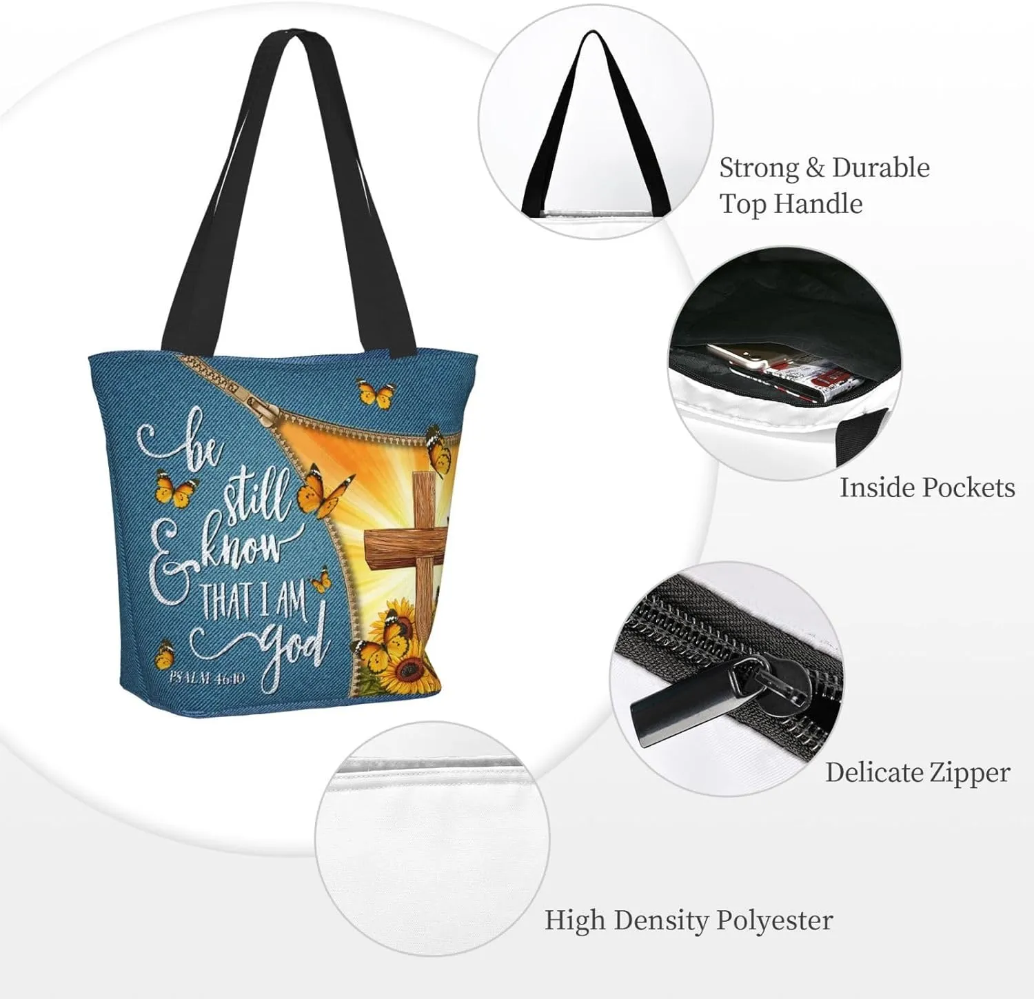 Bible Tote Bag for Women, Inspirational Scripture Christian Large Capacity Reusable Grocery Bags