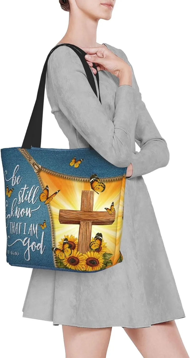 Bible Tote Bag for Women, Inspirational Scripture Christian Large Capacity Reusable Grocery Bags