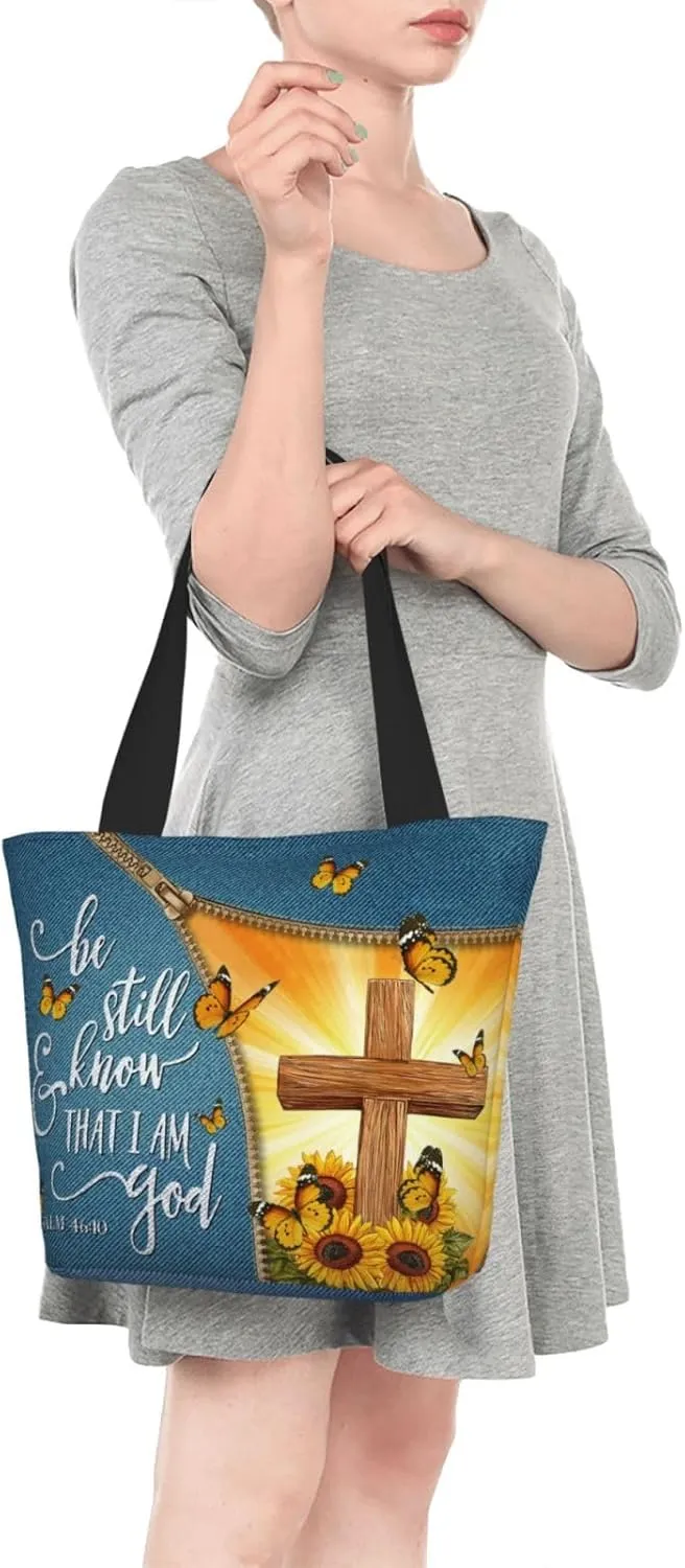 Bible Tote Bag for Women, Inspirational Scripture Christian Large Capacity Reusable Grocery Bags