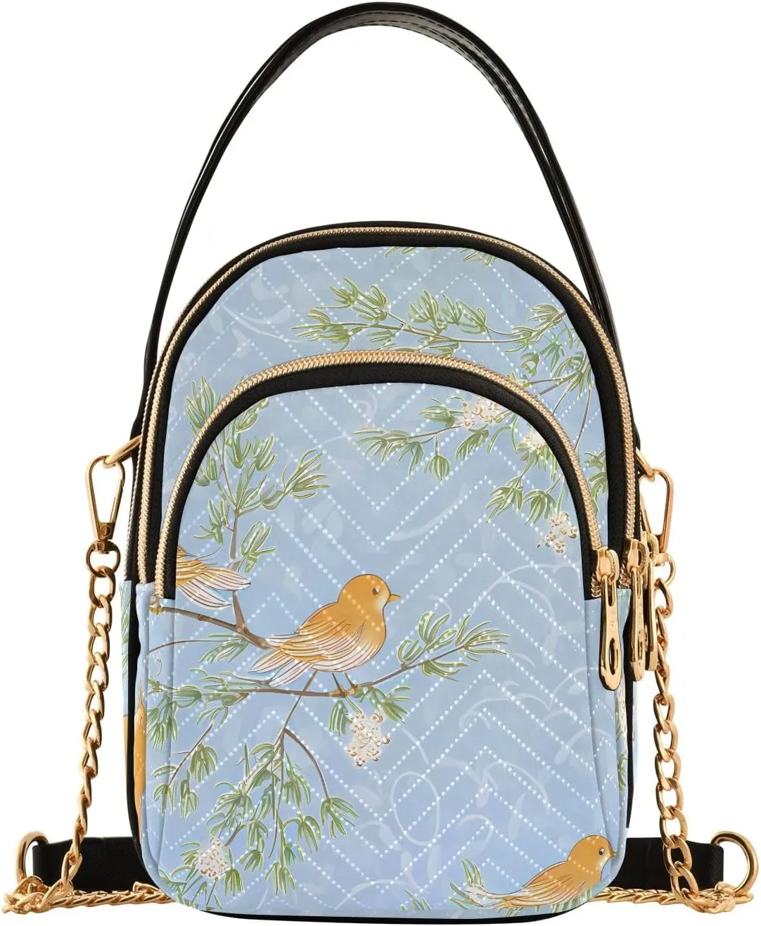 Birds on Branches Sky Blue Small Handbag Crossbody Bag for Women Quilted Bags Shoulder Purse Phone Wallet Chain Bag