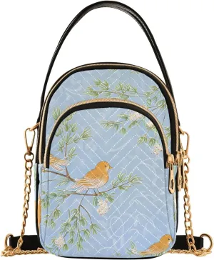 Birds on Branches Sky Blue Small Handbag Crossbody Bag for Women Quilted Bags Shoulder Purse Phone Wallet Chain Bag