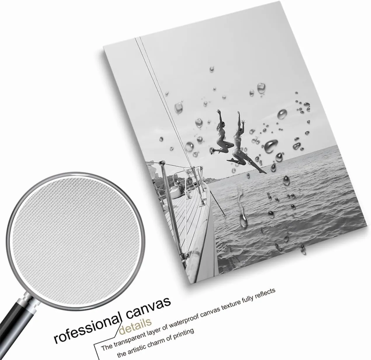 Black And White Ocean Jump Sail Boat, Yacht Wall Art, Women Jumping into Water,Beach Print,Ocean Jump Poster, Summer Art, Boat Wall Art,Beach House Decor24x36inch unframed