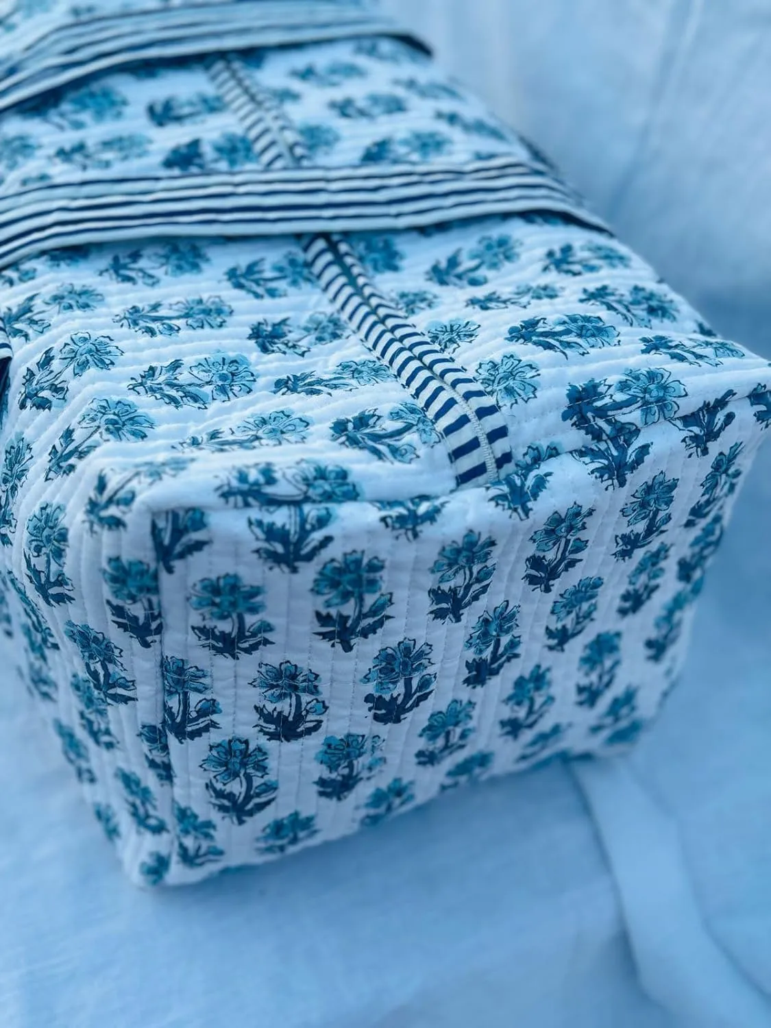 Block Print Weekender Boho Quilted - Overnight bag - Gym bag - Large Cotton Handmade Bag Quilted Fabric Duffle Bag Hand Luggage for Women 18x9x9"