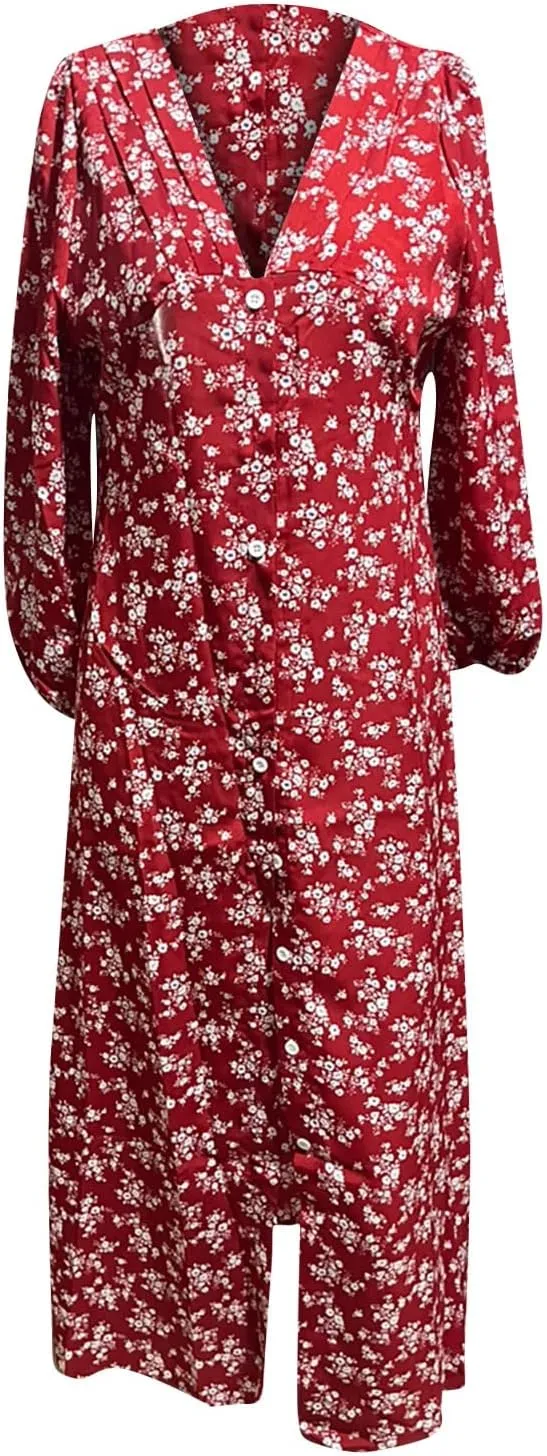 Boho Dresses for Women 2024 Summer Floral Print V Neck Maxi Wrap Dress Hawaiian Beach Tropical Flowy Dress