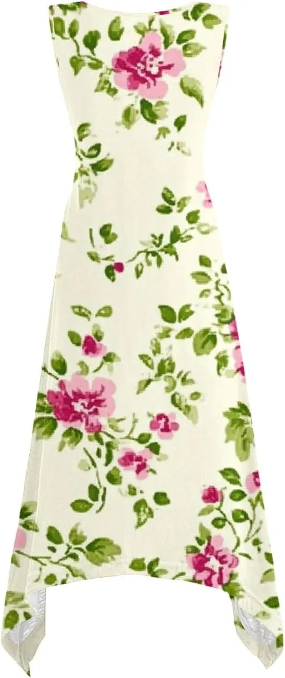 Boho Dresses for Women 2025 Summer Floral Print Flowy Sundress Casual Sleeveless Swing Beach Midi Tank Dress